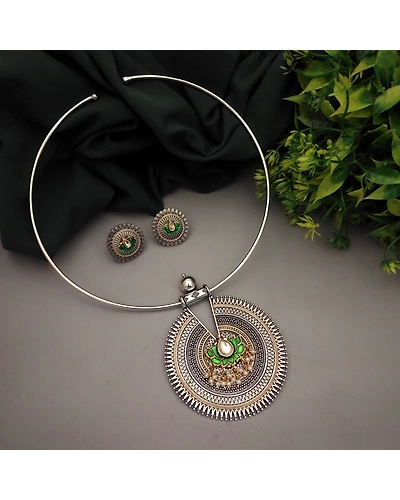LALIMA Oxidised Lotus Fusion Hasli Set-Green-12669851