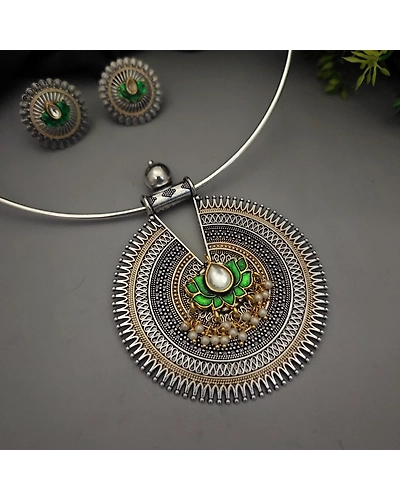 LALIMA Oxidised Lotus Fusion Hasli Set-Green-1
