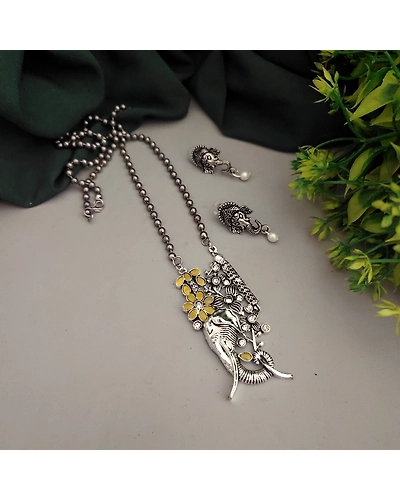 SAAVI Oxidised Chain Necklace Earrings Set-3