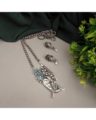 SAAVI Oxidised Chain Necklace Earrings Set-4