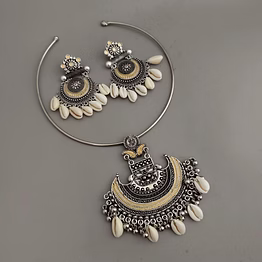 gonasika dhuvika oxidised tribe hasli necklace earrings set