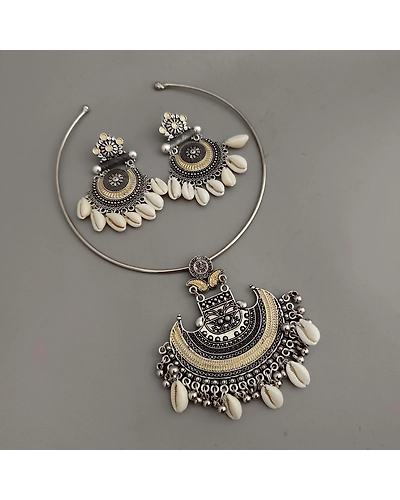 DHUVIKA Oxidised Tribe Hasli Necklace Earrings Set-2