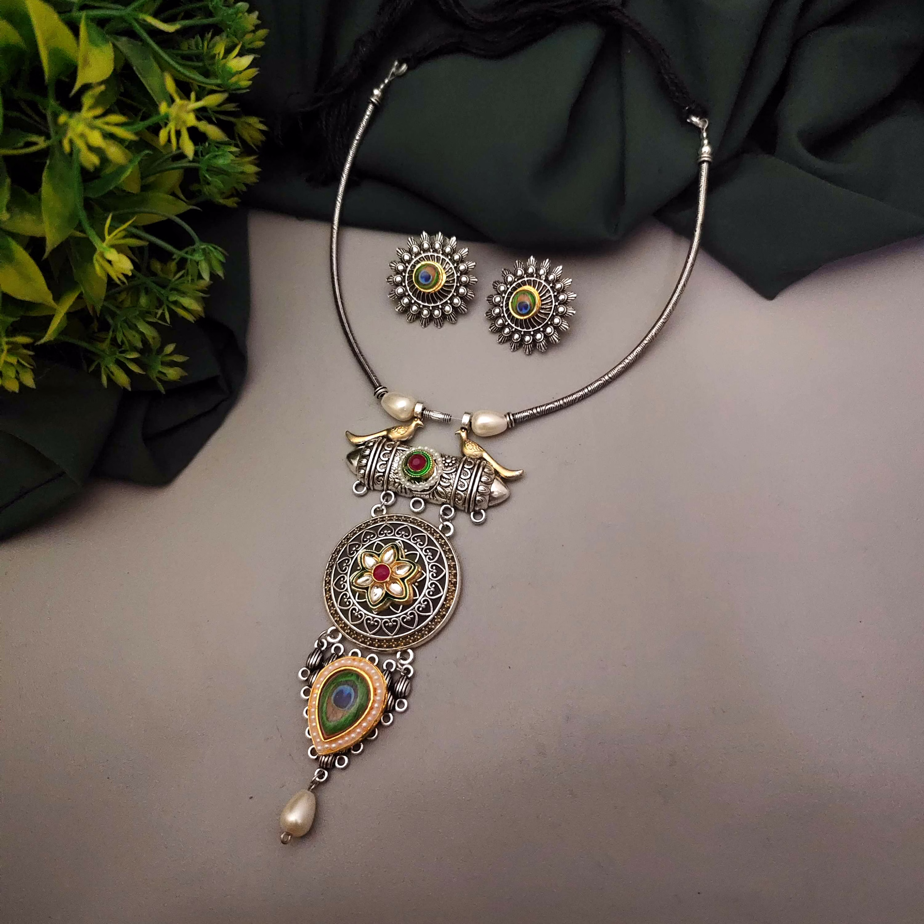 RISHIKA Oxidized two tone Mayur Hasli at ID:8446523