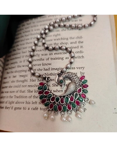 PRITHA Silver Replica Brass Peacock Chain Necklace-12669879