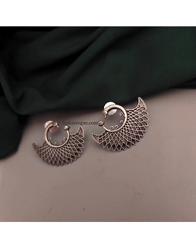 SUHASINI Oxidised Silver Replica Peacock Stud Earrings