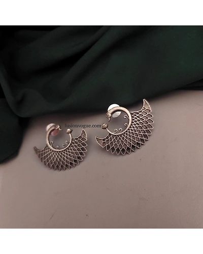 SUHASINI Oxidised Silver Replica Peacock Stud Earrings-12669883