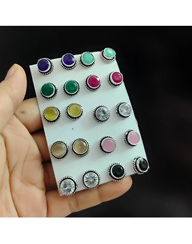 ZOYA Silver Plated Semi Precious Stones Stud Earrings