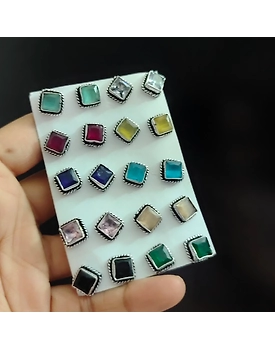 JIYA Silver Plated Semi Precious Stones Stud Earrings
