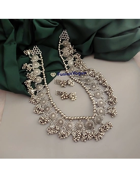 NIMRAT Oxidised Long Jhumki Necklace Earrings Set