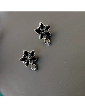 Semi Precious Stone Black Flower Stud Earrings