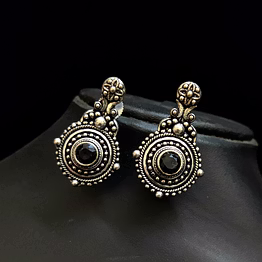 gonasika oxidised antique polish black stone german silver earrings
