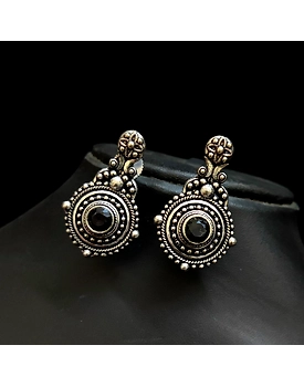 Oxidised Antique Polish Black Stone German Silver Earrings