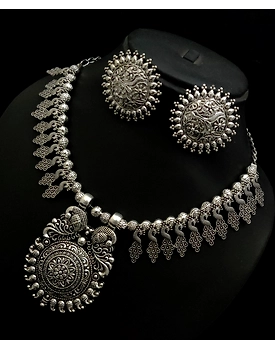 CLASSY NECKSET-Oxidised german Silver Bohomian traditional jewellery set