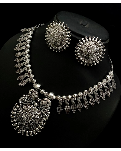 CLASSY NECKSET-Oxidised german Silver Bohomian traditional jewellery set-2