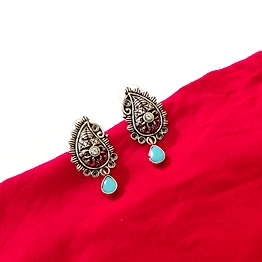 Gonasika Oxidised Cute Lightweight antique finish firoza stone earrings