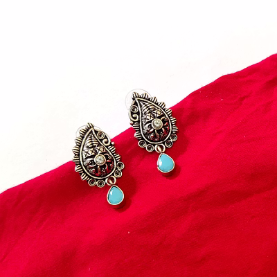 gonasika oxidised cute lightweight antique finish firoza stone earrings