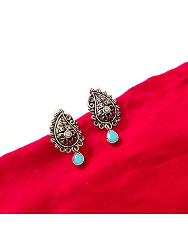 Oxidised Cute Lightweight antique finish firoza stone earrings