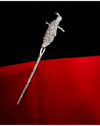 Oxidised German Silver Peacock hairpin Bun Pin-12669943