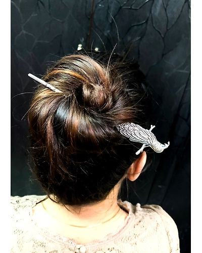 Oxidised German Silver Peacock hairpin Bun Pin-2