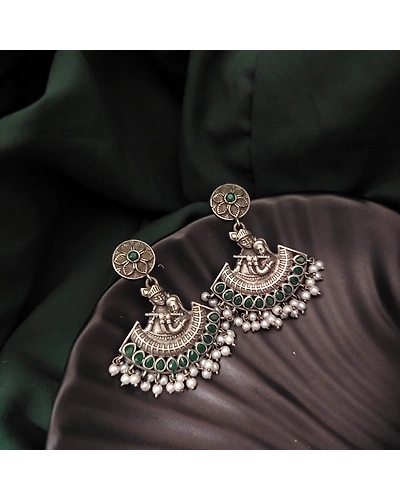 RadheKrishna Dangler Silver Replica Earrings-2