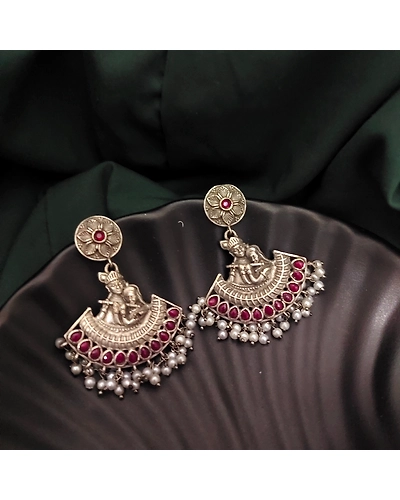 RadheKrishna Dangler Silver Replica Earrings-3