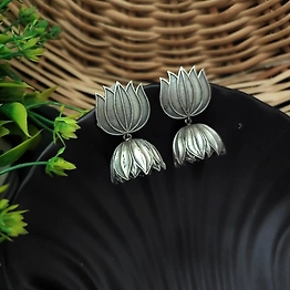 Gonasika PADMA Silver Replica Lotus Jhumka Earrings