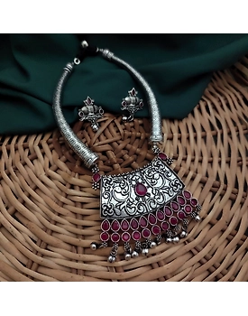SHIPRA Oxidised Hasli Necklace Earrings Set