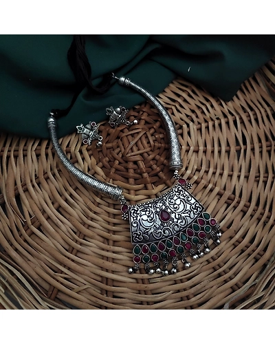 SHIPRA Oxidised Hasli Necklace Earrings Set-3