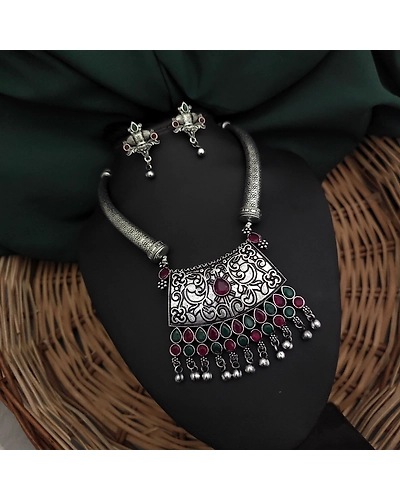 SHIPRA Oxidised Hasli Necklace Earrings Set-4