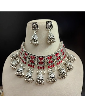 NIHARIKA Meenakari Jhumki Choker Jewellery Set