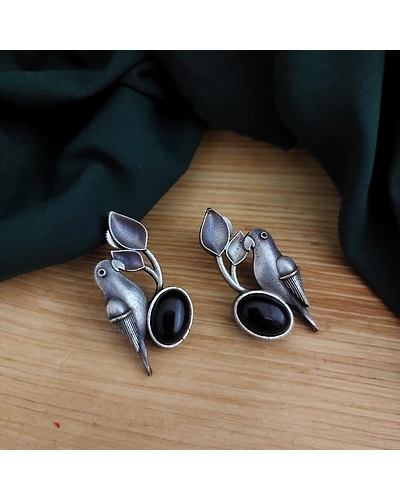 NYRA Parrot Silver Replica Stud Earring-1
