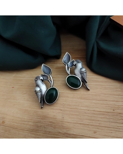NYRA Parrot Silver Replica Stud Earring-4