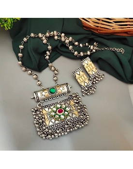 FIDA Long Two Tone one Fusion Necklace Earrings Set