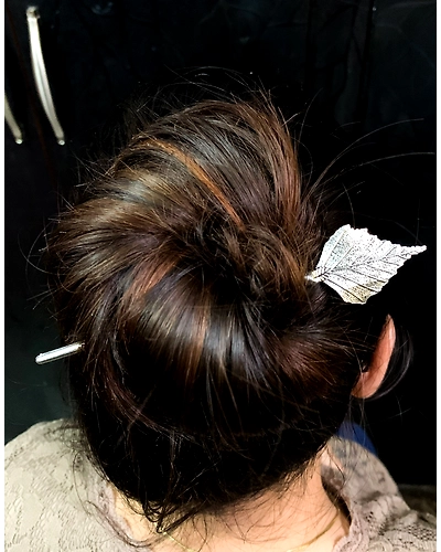 Oxidized Leaf Design german Silver Hair Bun Stick-1