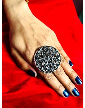 Big Size Silver Plated Adjustable Flower Ring