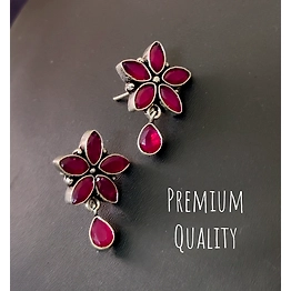 Gonasika Semi Precious Stone Pink Flower Stud Earrings