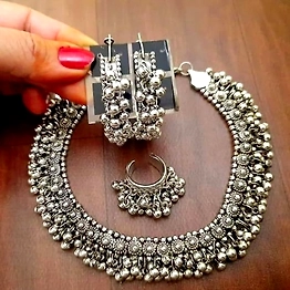 Gonasika Oxidised Ghungroo Necklace Earrings n ring Combo set