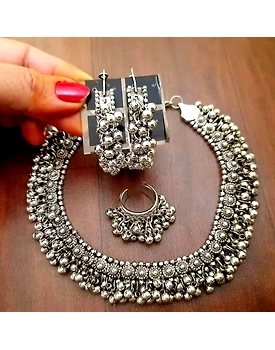 Oxidised Ghungroo Necklace Earrings n ring Combo set
