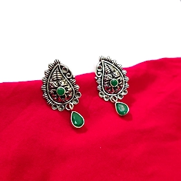 Gonasika Oxidised Cute Lightweight antique finish Green stone earrings