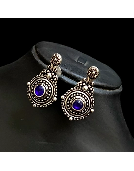 Oxidised Antique Polish Blue Stone German Silver Earrings
