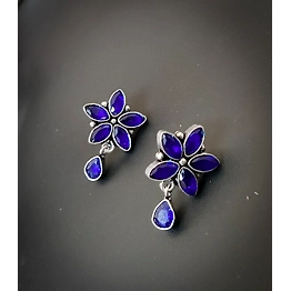 Gonasika Semi Precious Stone Blue Flower Stud Earrings