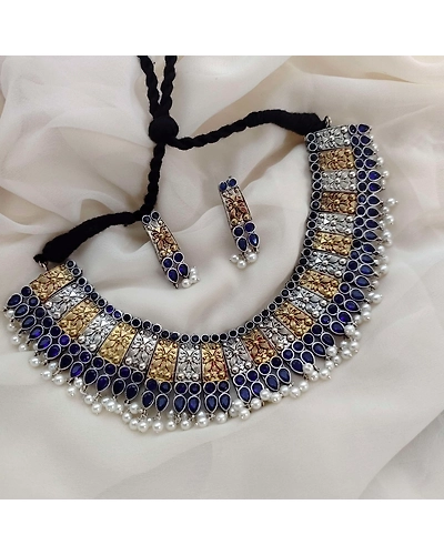 SANDHYA Two Tone Choker Necklace Earrings Set-1