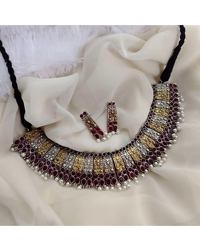 SANDHYA Two Tone Choker Necklace Earrings Set-2