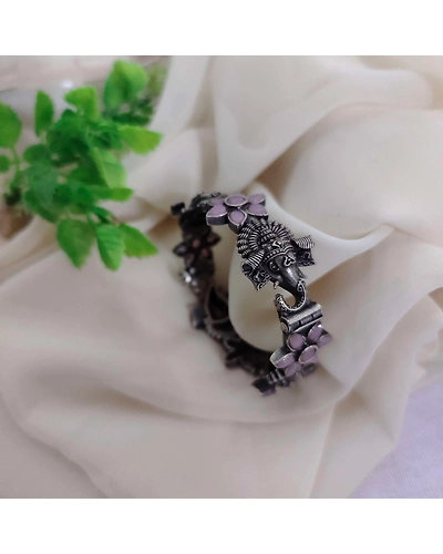 MANASVI silver replica Temple Bangle-3