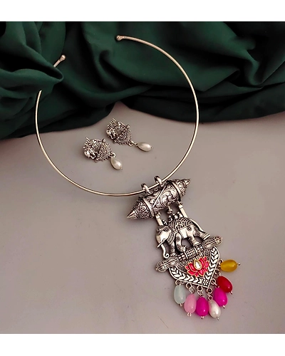 VAAMIKA elephant Hasli Necklace Earrings Set-2