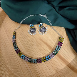 gonasika navya stone choker necklace earrings set