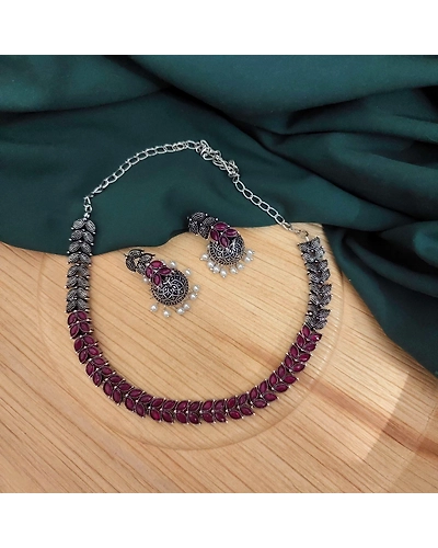 NAVYA Stone Choker Necklace Earrings Set-1