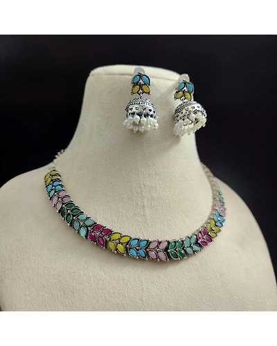 NAVYA Stone Choker Necklace Earrings Set-2