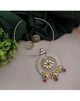 Aashvi Oxidised Two tone Hasli Necklace Earrings Set