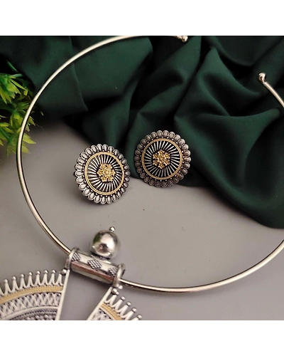 Aashvi Oxidised Two tone Hasli Necklace Earrings Set-2
